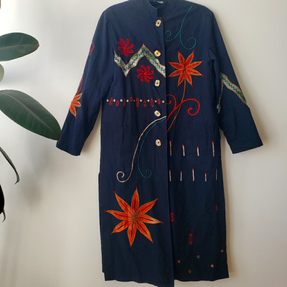 Unique Embroidered Long Jacket Size Small